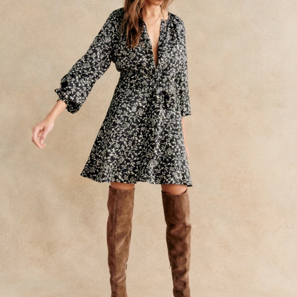 Sézane Black and White Floral Dress